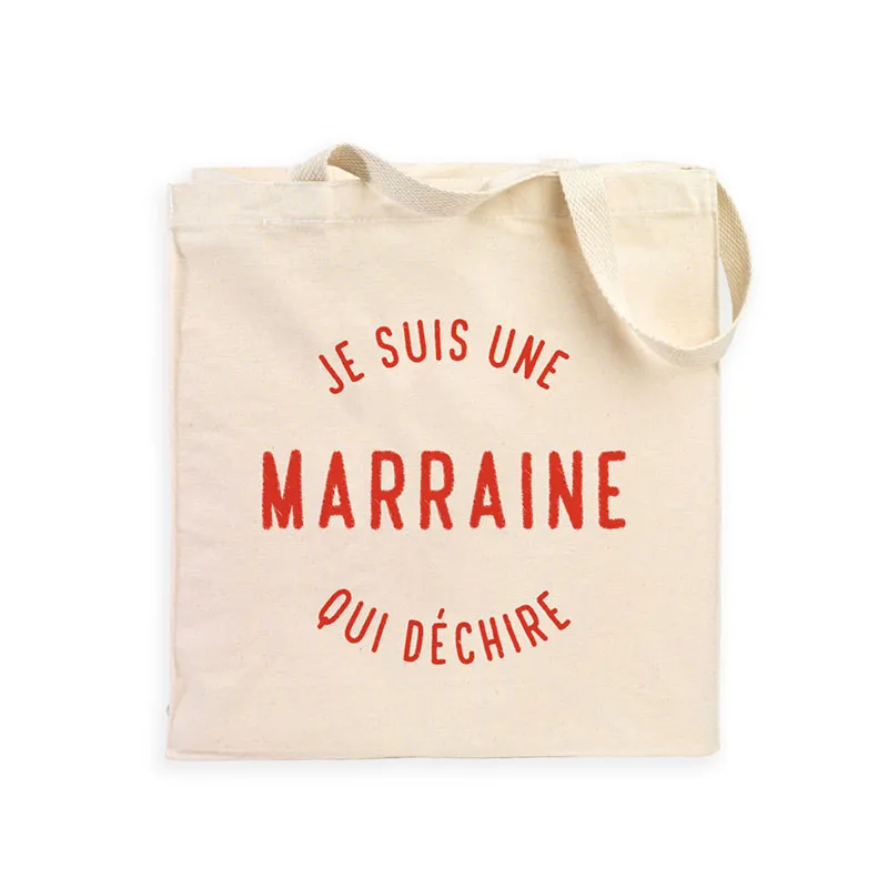Tote bag Je suis une marraine qui déchire 2 - Naturel-0