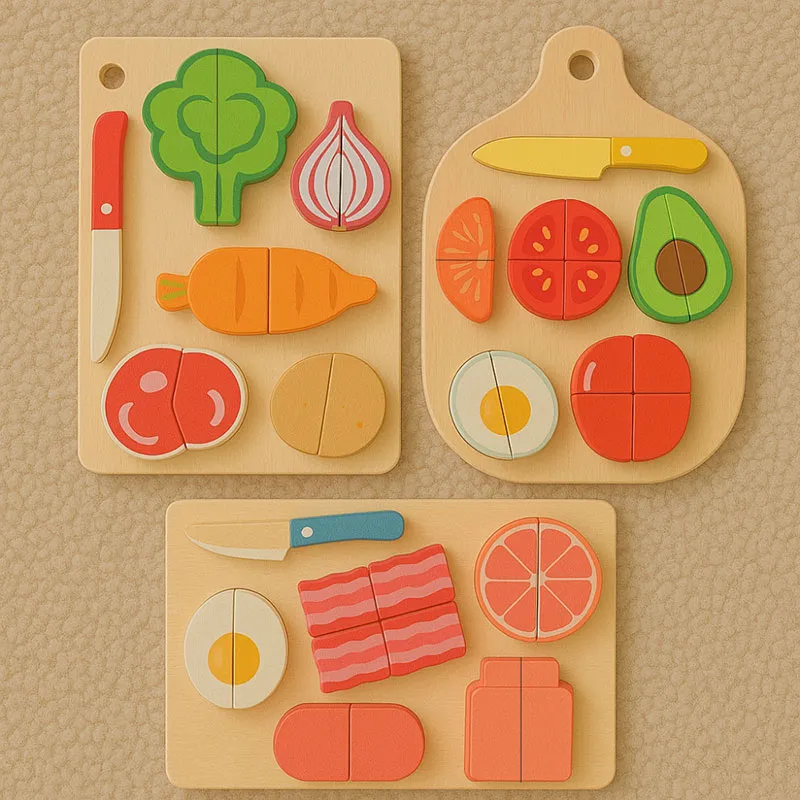 3 Planches de fruits/légumes à découper en bois - 24m+-0