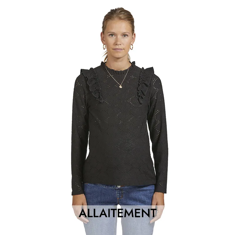 T-shirt ML de grossesse/allait Dentelle - Noir-0