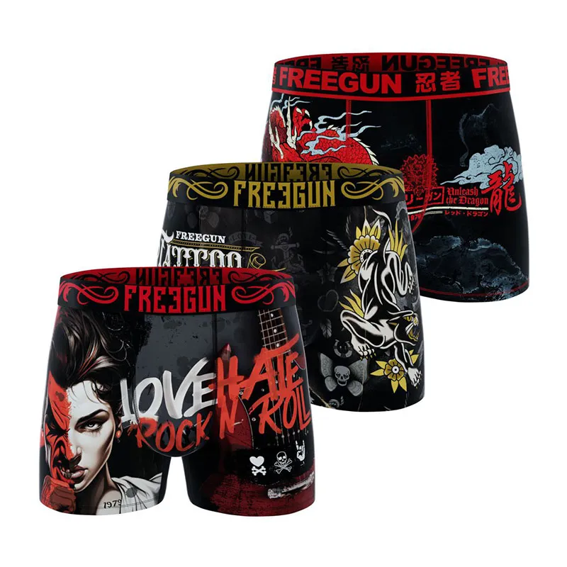 3 boxers homme Grunge - Noir/Rouge-0