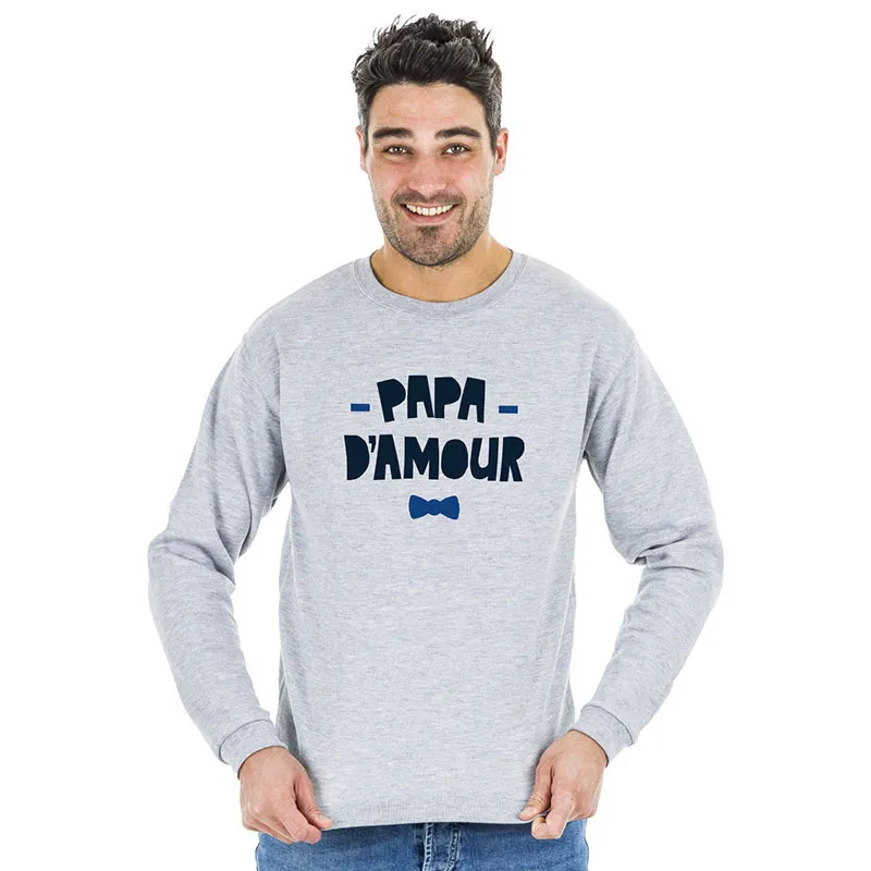 Sweat Homme Papa d'amour - Gris chiné-0