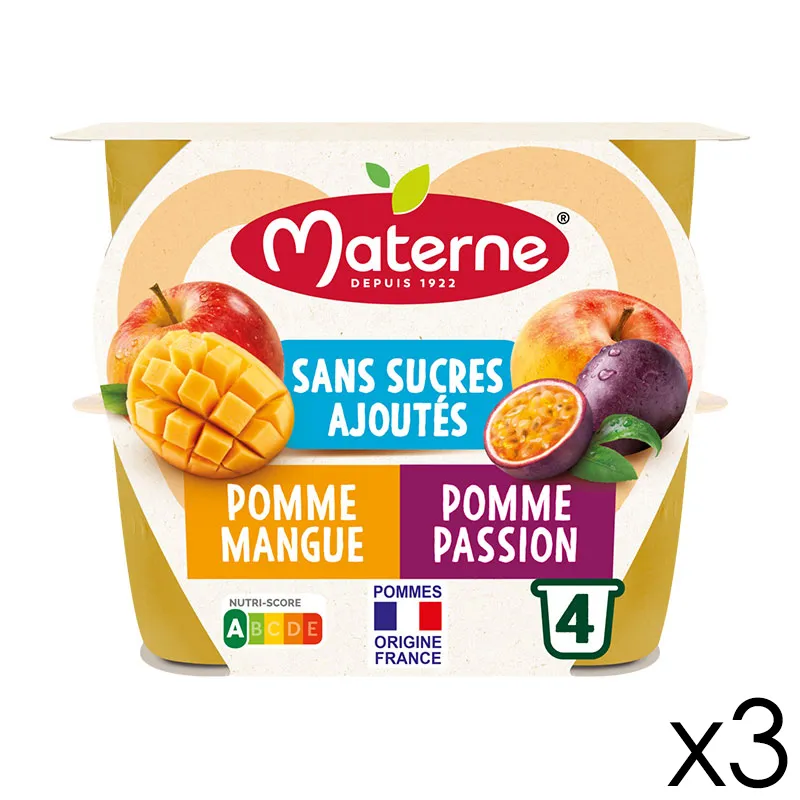 12 Compotes Coupelles Pomme Mangue, Pomme Passion - 12x100g-0