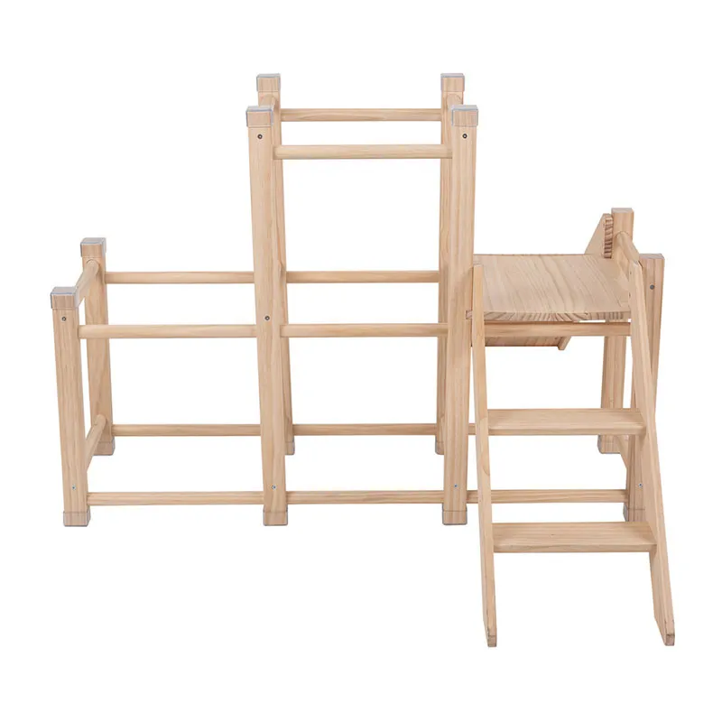 Aire de jeux Bois + Toboggan + Cadre d'escalade Naturel - 156x105cm-6