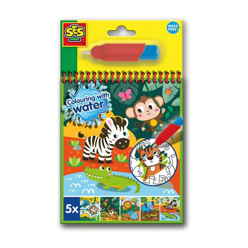 Livre de coloriage à l'eau + stylo à eau Safari - 36m+-0