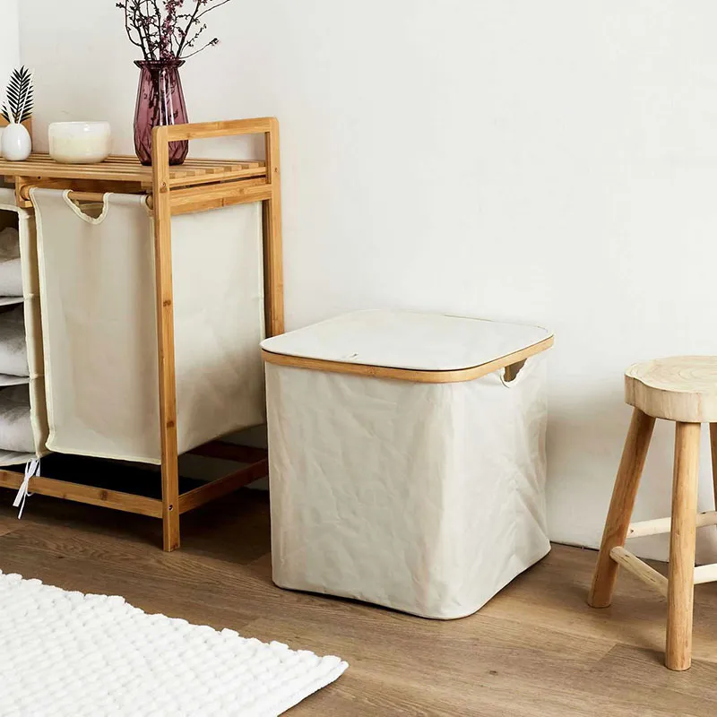 Panier de rangement Carré Bambou/Gris - 38x38x38cm-5
