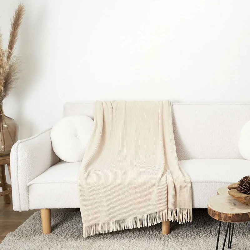 Plaid chenille frange Beige - 120x150cm-4