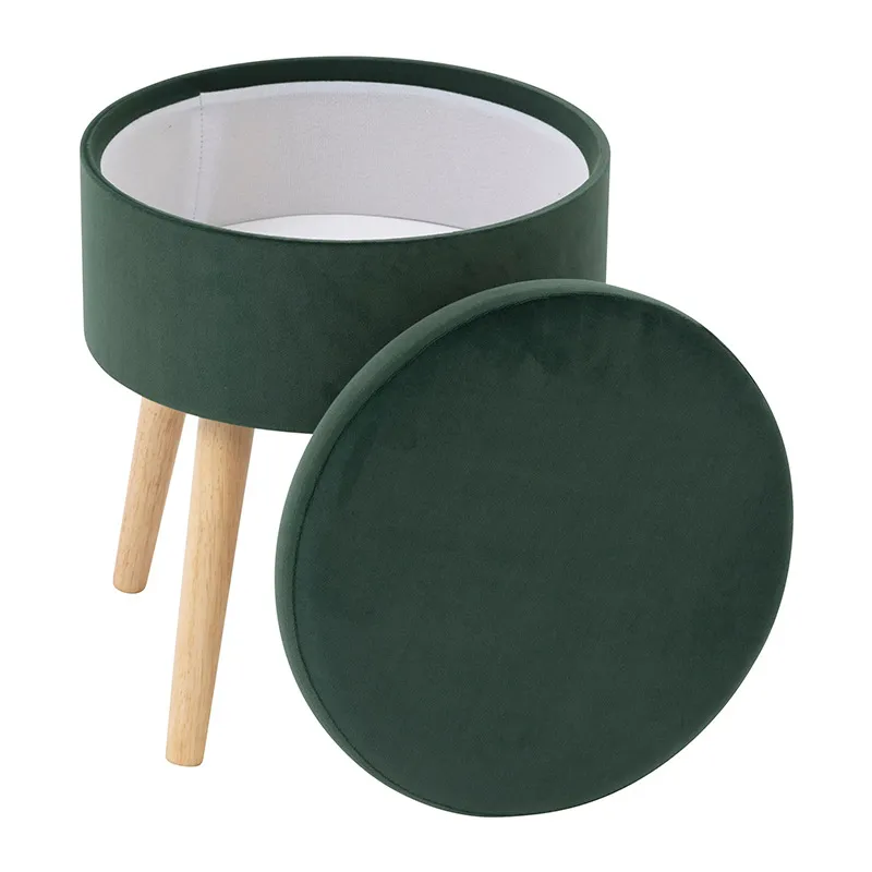 Tabouret coffre Tess velours Vert Cèdre - ø36x42,5cm-1