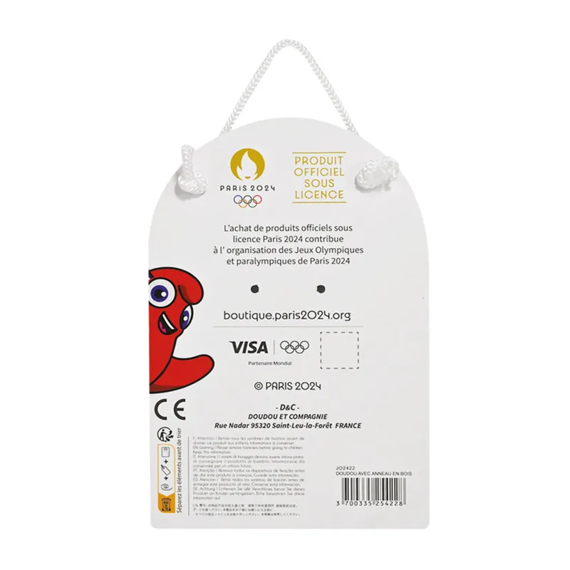 Doudou plat avec anneau bois Mascotte - 25cm-1