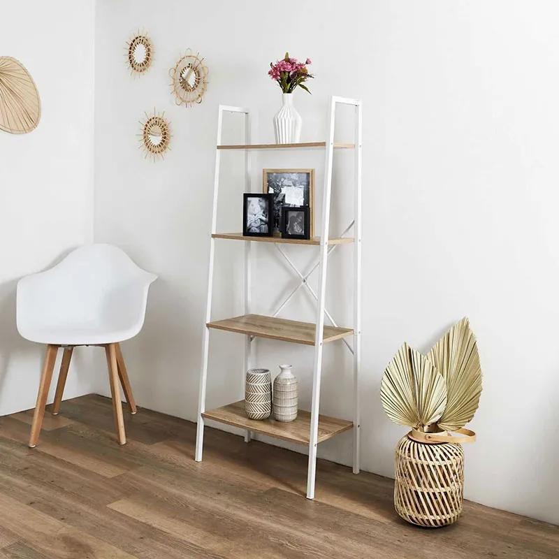 Etagère Bois/Métal Blanc - 60x148x32,5cm-1