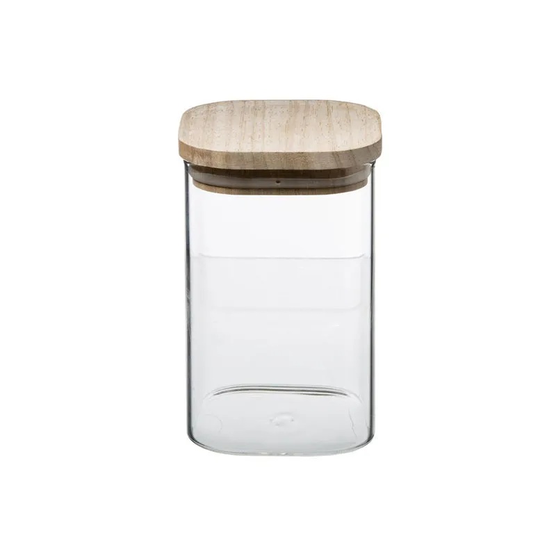 3 Bocaux en verre empilables + couv. Bois - 50cl/1L/1,8L-3