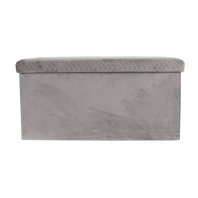 Coffre-banc pliable velours motif Gris - 76x38cm-2