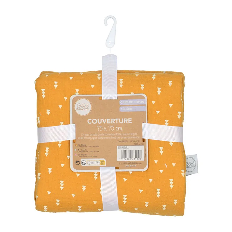 Couverture Gaze de coton Moutarde - 75x75cm-2
