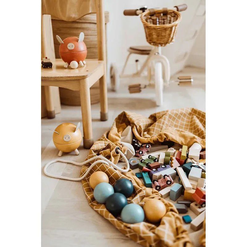 Sac à jouets 2en1 Grilles Moutarde - ø140cm-14
