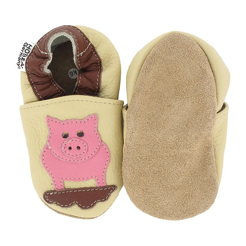Chaussons cuir Cochon - Beige-1