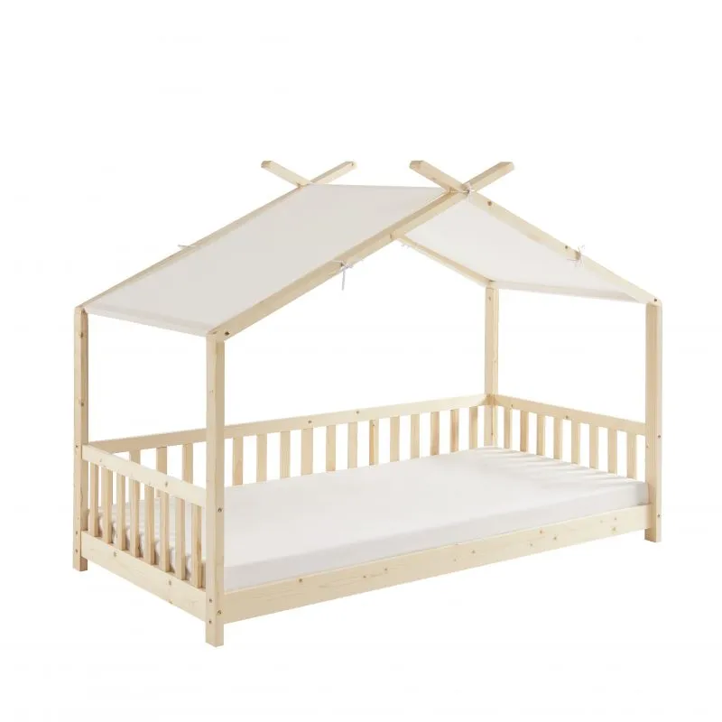 Lit tente Tiny pin massif + sommier 90x190cm - Plusieurs options dispos.-1