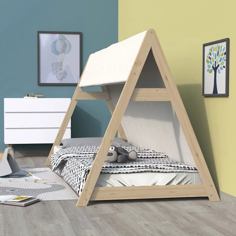 Lit cabane + Sommier + Toile Tipi Brut-1