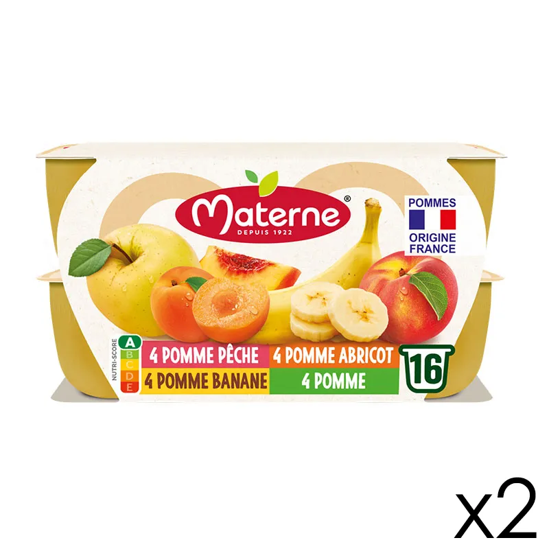 32 Compotes Coupelles Pomme, Pomme Banane, Pomme Pêche, Pomme Abricot - 32x100g-0