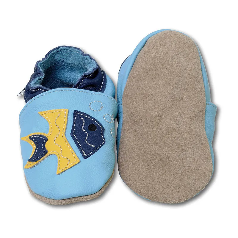 Chaussons cuir Poisson - Bleu clair-1