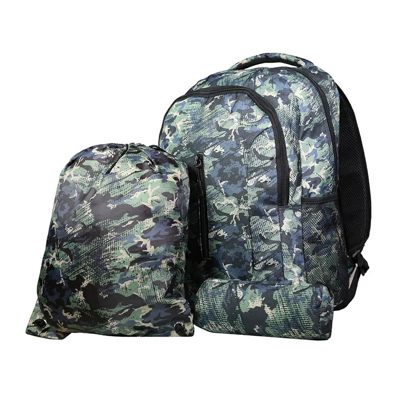 Set sac à dos, sac gym & trousse Bagtrotter Camo Vert - 31x45cm-0