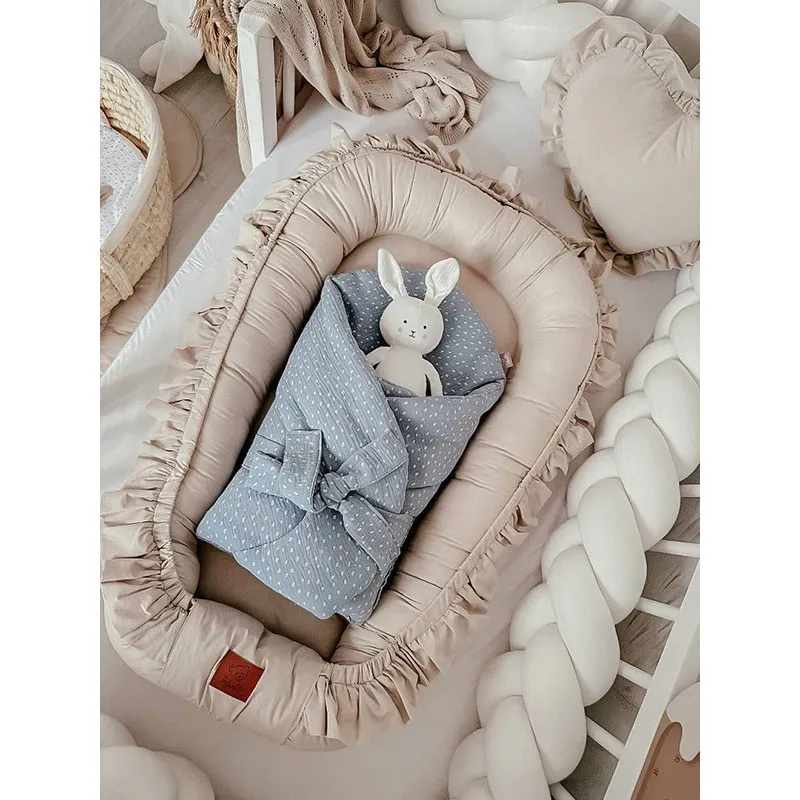 Cocon cale-bébé à volants Beige - 110x60cm-6