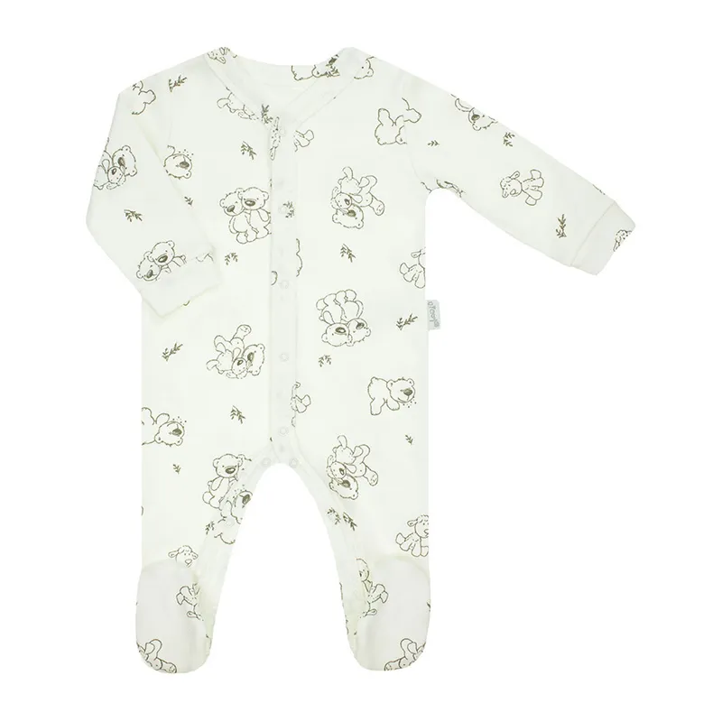 Grenouillère ML à ouv. Avant Nounours - Blanc/Gris-1