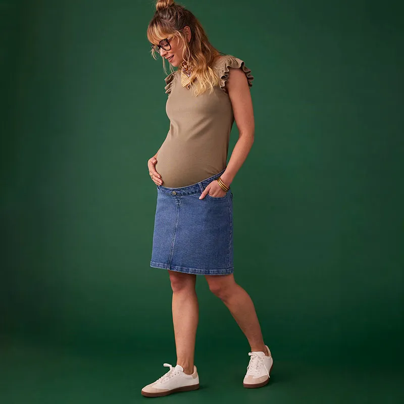 Jupe courte de grossesse en jeans - Bleu-0