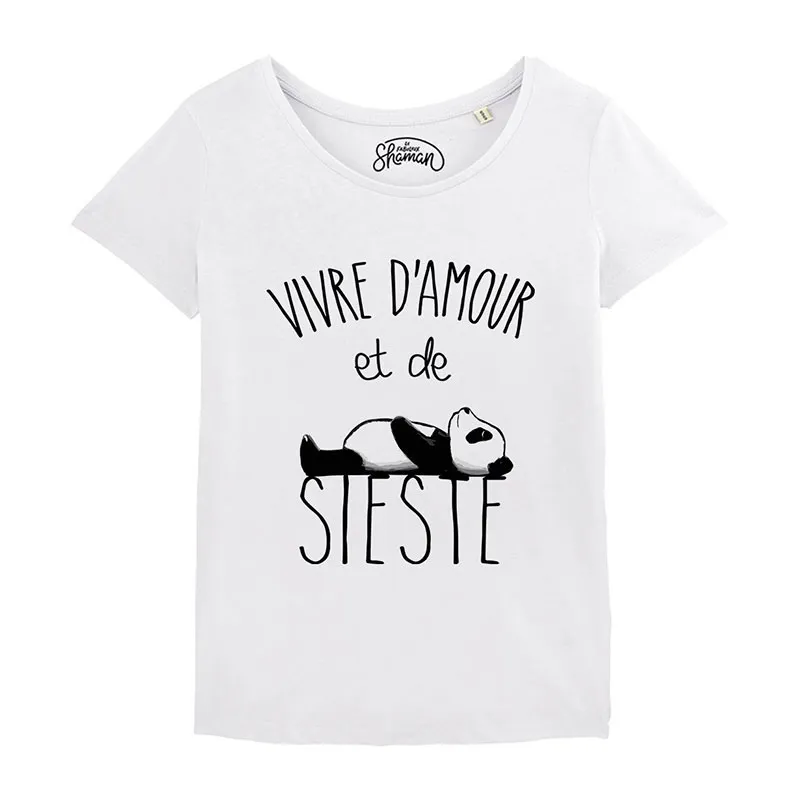 T-shirt Femme BIO Vivre d'amour et de sieste - Blanc-0