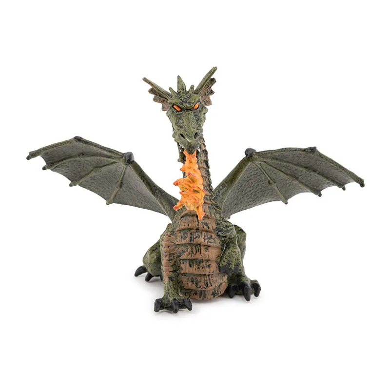 Dragon ailé vert avec flamme - 9x14x15cm-1