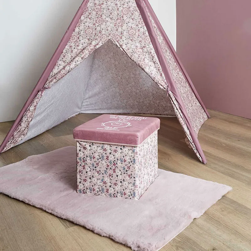 Coffre pouf pliable Madame Princesse Rose - 30x30cm-6
