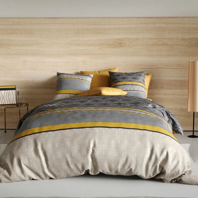 Parure 3pcs Coton Delmas gris/Jaune-0