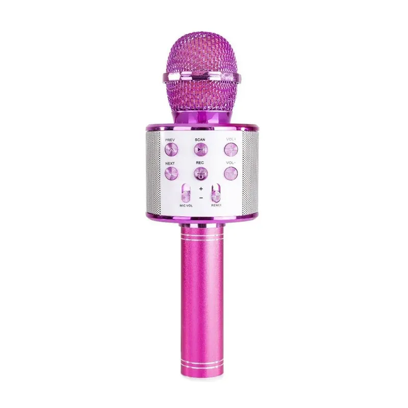 Microphone Bluethooth sans fil pour karaoké - Rose-0