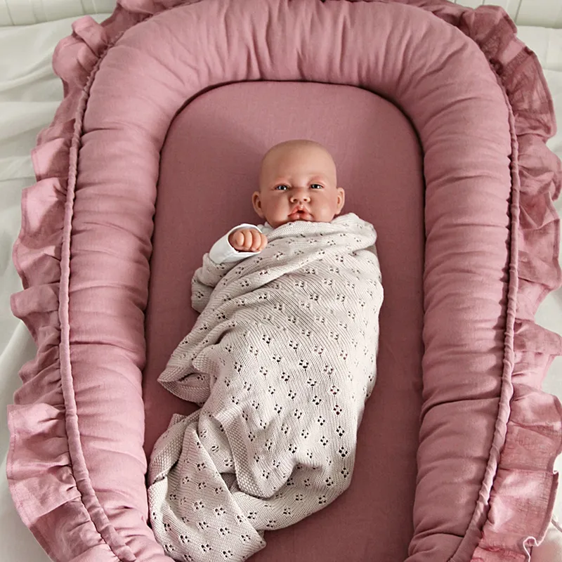 Réducteur de lit Lin avec volant Blush - 83x54cm-1