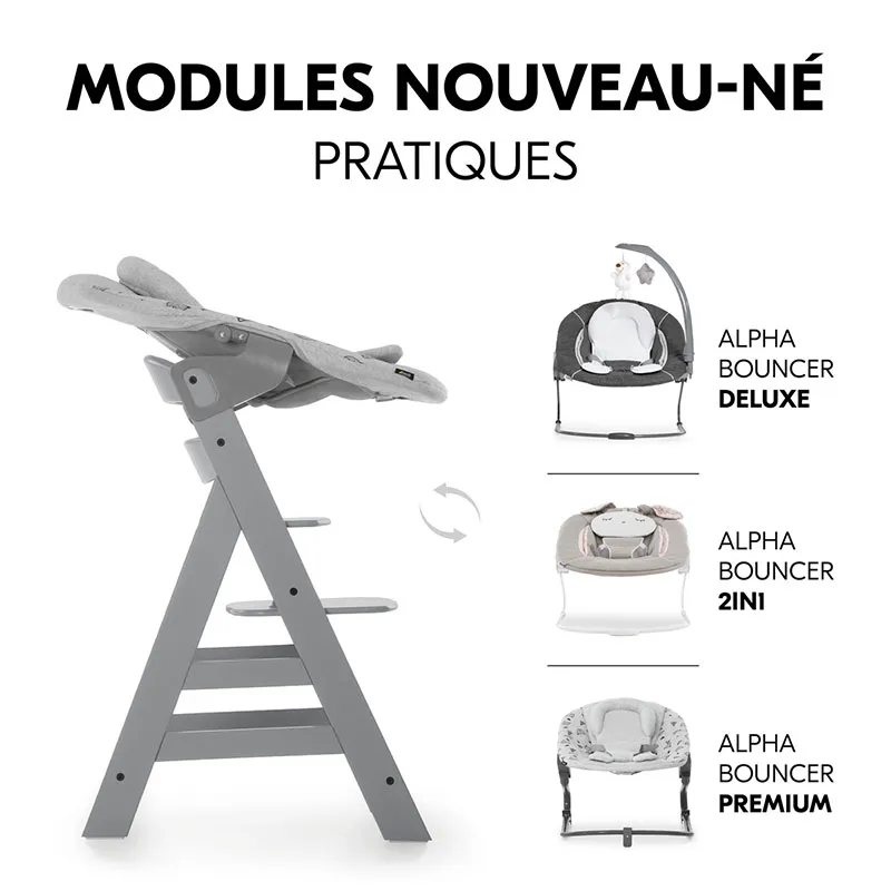 Chaise-haute Alpha+ + Transat Alpha Bouncer 2en1 + Tablette Grise - 0m+-4