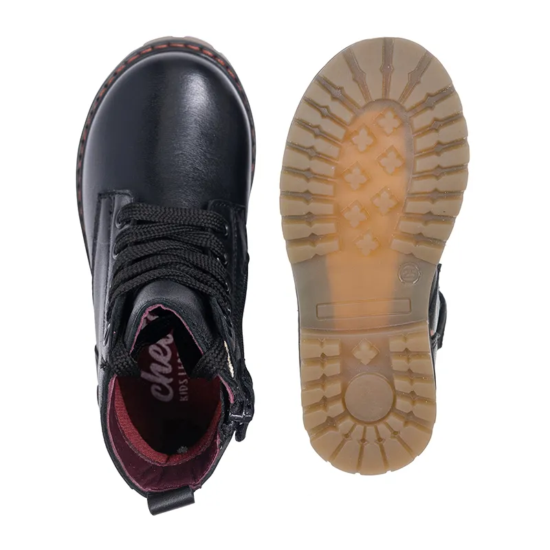 Chaussures hautes zippées Cœur Cuir - Noir-4