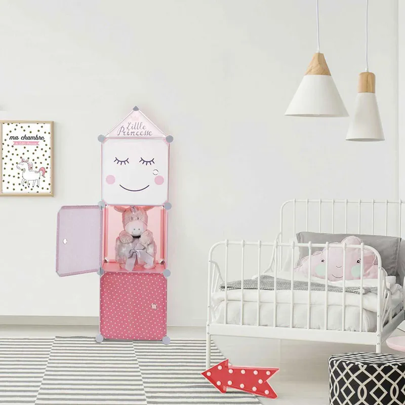 Rangement armoire modulable 3 cubes Rose - 34x32x110cm-1