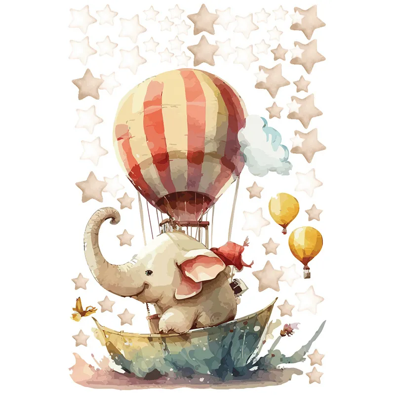 Stickers - Éléphant en montgolfière aquarelle-3