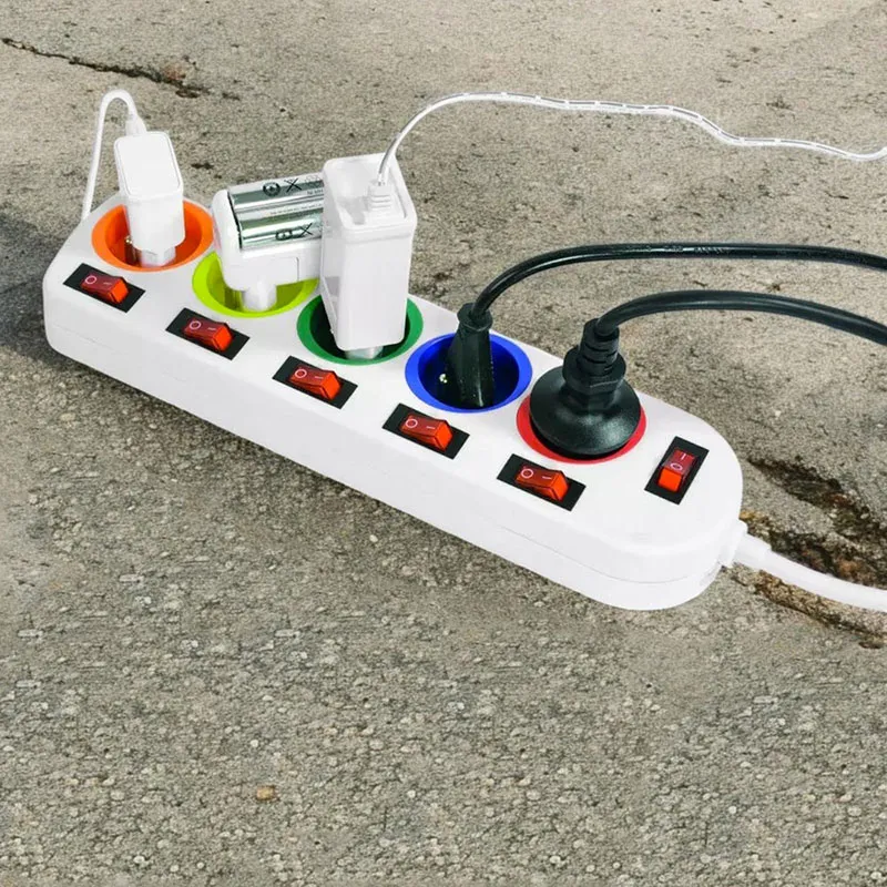 Bloc multiprise 5 prises couleur interrupteurs indiv. - 3680W-10