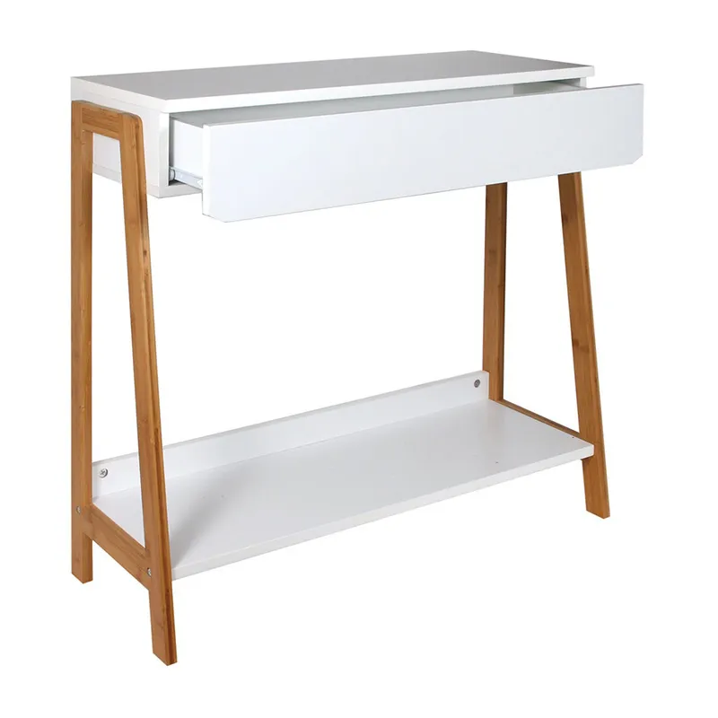 Console avec tiroir Bois Blanc/Beige - 83.8x77cm-1