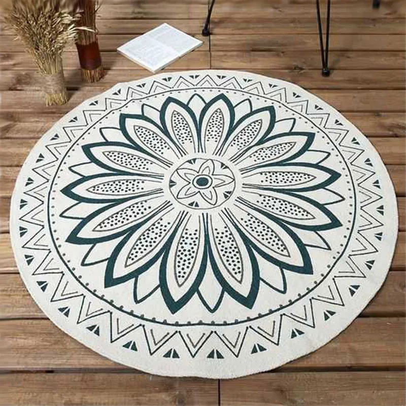 Tapis rond imprimé Mandala Vert - 90cm-0
