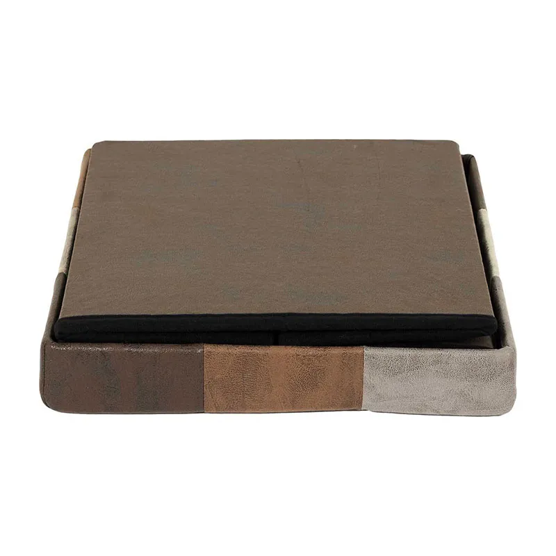 Coffre-pouf pliable Patchwork Loic Marron - 38x38x38 cm-4
