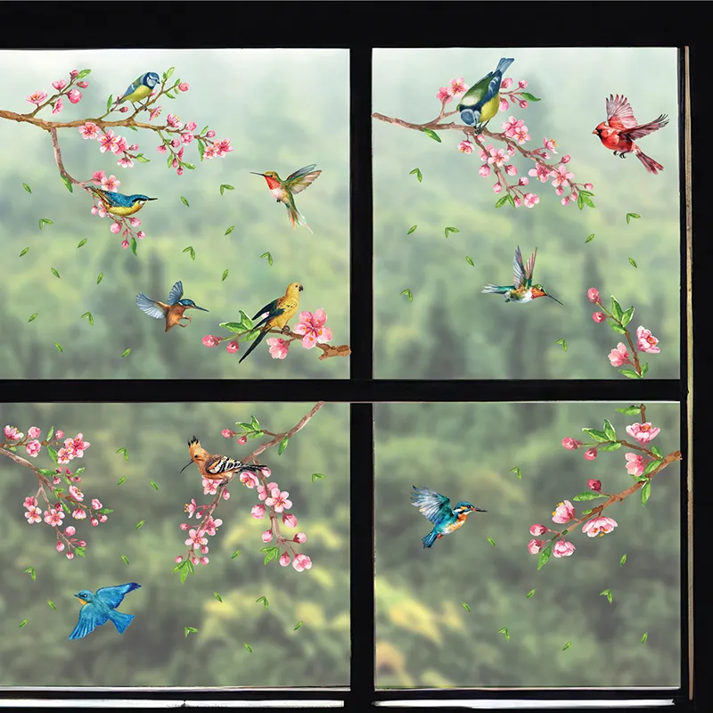 Stickers - Fleurs de cerisier aquarelle & Oiseaux-1