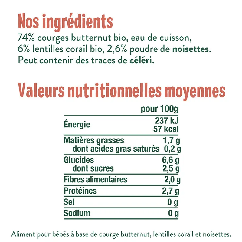 4x190g Velouté de courge butternut, lentilles corail et noisette - 6m+-3
