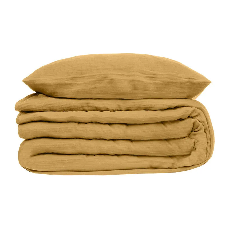 Parure 3pcs Gaze de coton Jaune-1