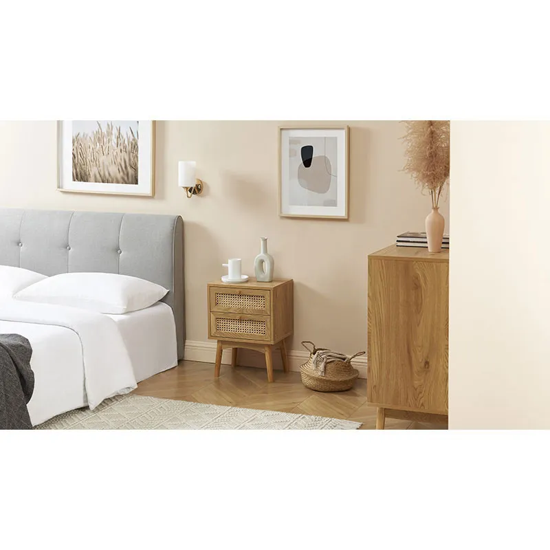 Table de chevet Ines effet chêne & cannage rotin - 40x30x53,5cm-7