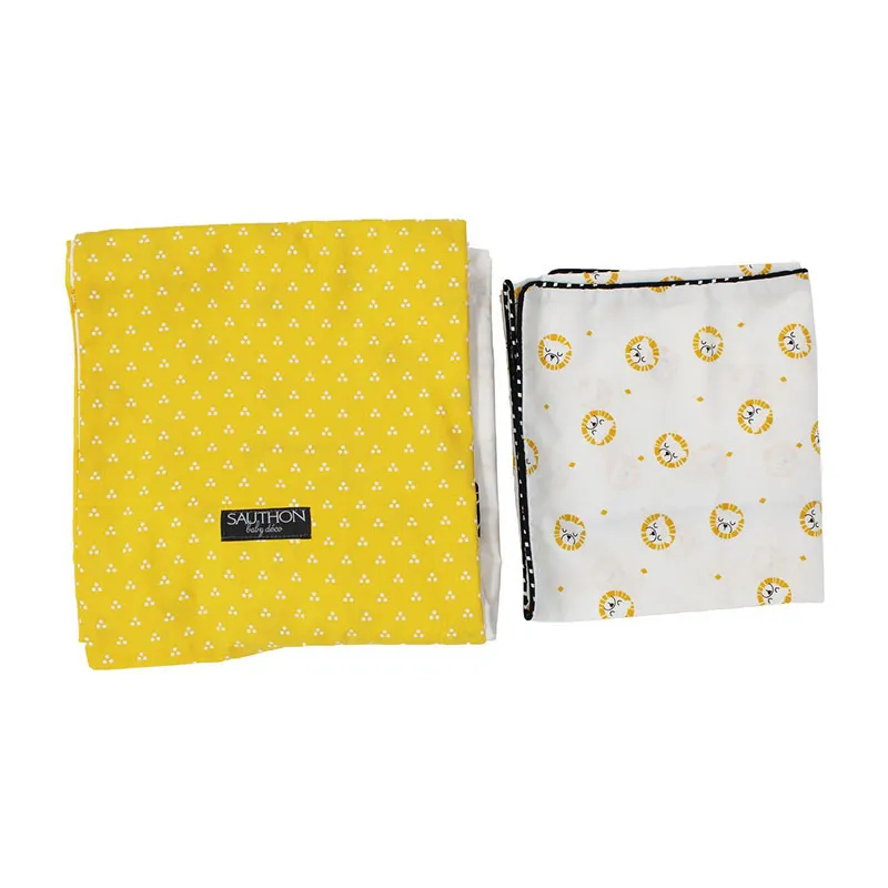 Parure 2pcs Peluche & pompon Blanc/Jaune - 100x135cm-4