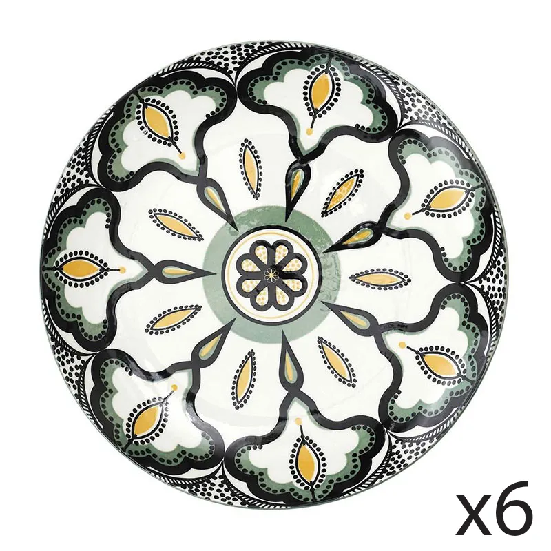 6 Assiettes Mandala Vert - ø19cm-0