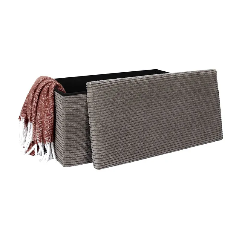 Coffre Banc Pliable Cotelé Scott Taupe - 76x8x38cm-4