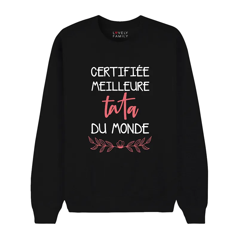 Sweat Femme Certifiee meilleure tata du monde v2 - Noir-0