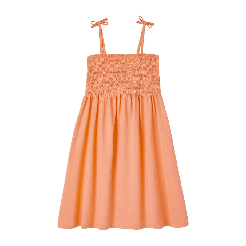Robe smockée à bretelles fille - Mandarine-1