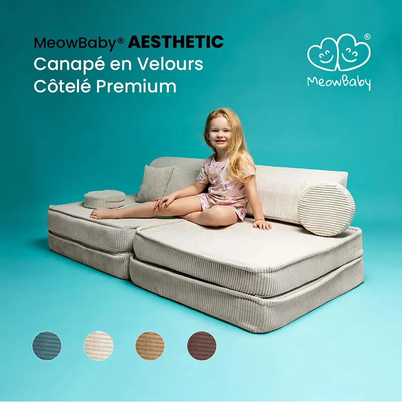 Canapé enfant Aesthetic Premium en velours Rose - 160x80x40cm-6